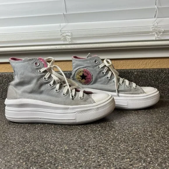 Converse All Star Hi Top Women 6.5 Gray Canvas Sneaker Lace Up Platform Junior 6 - Picture 4 of 11
